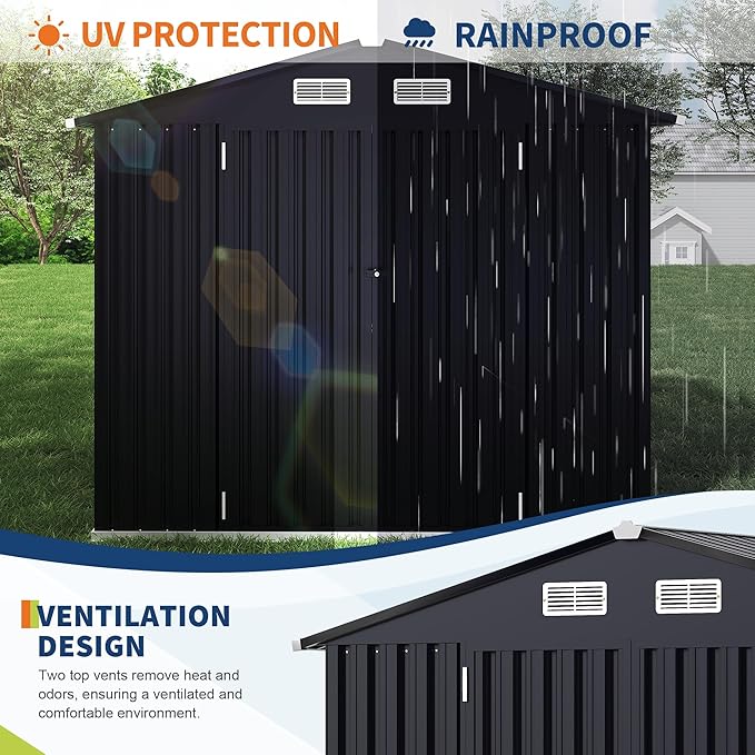 6x8 FT Metal Storage Sheds Outdoor, MetalTool Shed with Lockable Door, MetalYard Sheds Garden Shed Kit, Metal UtilitySheds Buildings with Air Vent for Backyard Garden Patio Lawn