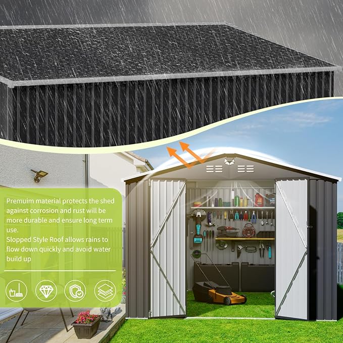 10x14 FT Metal Storage Shed, Outdoor Tool Sheds with Lockable Door, Large Heavy Duty Tool Sheds, Outside Waterproof Storage Building
