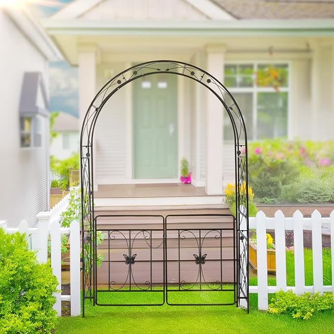 VINGLI Garden Arbor Arch, Wedding Arch Archway for Ceremony Party, Trellis for Plant Climbing, Christmas Decorations Pergola for Backyard, Lawn, Patio, Yard (Arbor with Gate)