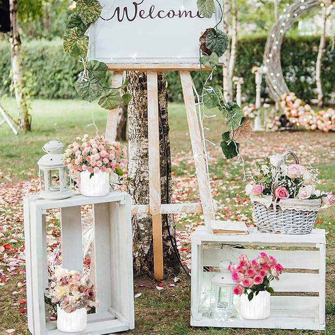 12 Set Plastic Cylinder Planter Box 4 x 4 Inch Flower Boxes for Arrangements Round Plastic Flower Box with Removable Foam Blocks Liner for Centerpiece Home Wedding Garden Decor (White Bark)