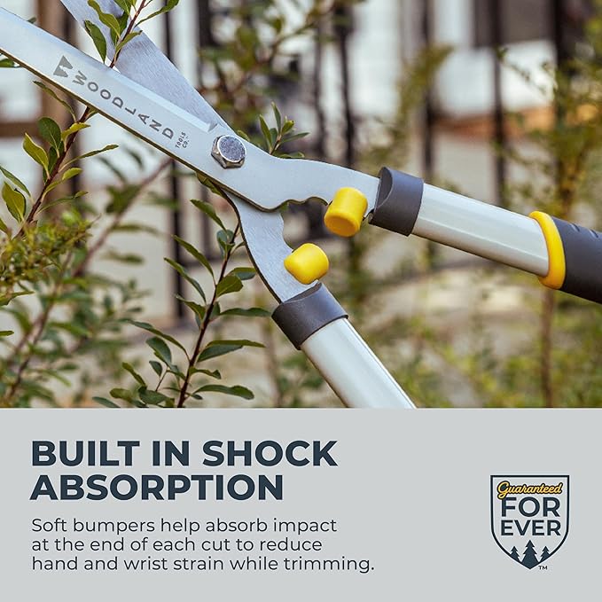 Woodland Tools 22" Regular Duty Hedge Shears - High Carbon Steel Blades, Non-Stick Coating, Cushioned Grips, Shock-Absorbing Bumpers, Manual Hedge Clippers for Shrubs and Bushes