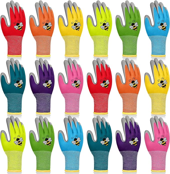 18 Pairs Kids Gardening Gloves Children Garden Glove Foam Rubber Coated Yard Work Gloves for Kids Toddlers Youth Boys Girls (Medium (Age 6-8))
