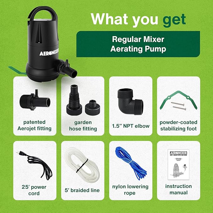 Aeromixer Regular 3/4 HP Submersible Mixing + Aerating Pump - Submersible Water Pump for Nutrient Mixing and Aerating, Electric Garden Water Pumps, Heavy Duty Outdoor Pumps for Farming and Gardening