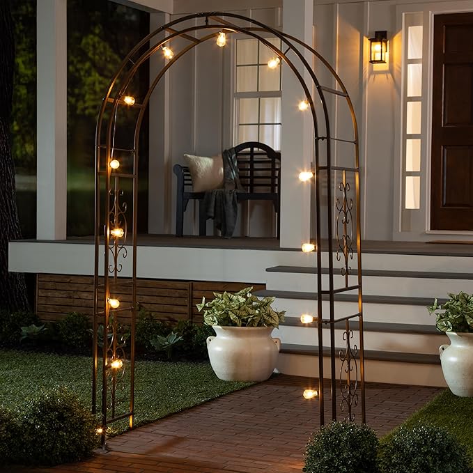 Plow & Hearth Arch Metal Outdoor Garden Arbor, 84 inches Tall, Iron Trellis Lattice for Climbing Plants, Wedding Arch, Outdoor Patio Décor (Montebello-Gunmetal)