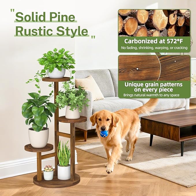 iDavosic.ly 3 Tier Plant Stand Indoor, Tiered Corner Wood Multiple Flower Holder Shelf, Tall Orchid Display Rack for Patio Porch Living Room Balcony Outdoor, Brown