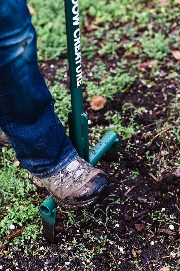 Raised Bed Garden Fork - Green, 9" Tines, 12" Width, 25.5" Height, 8 lbs, Manual Operation, Metal