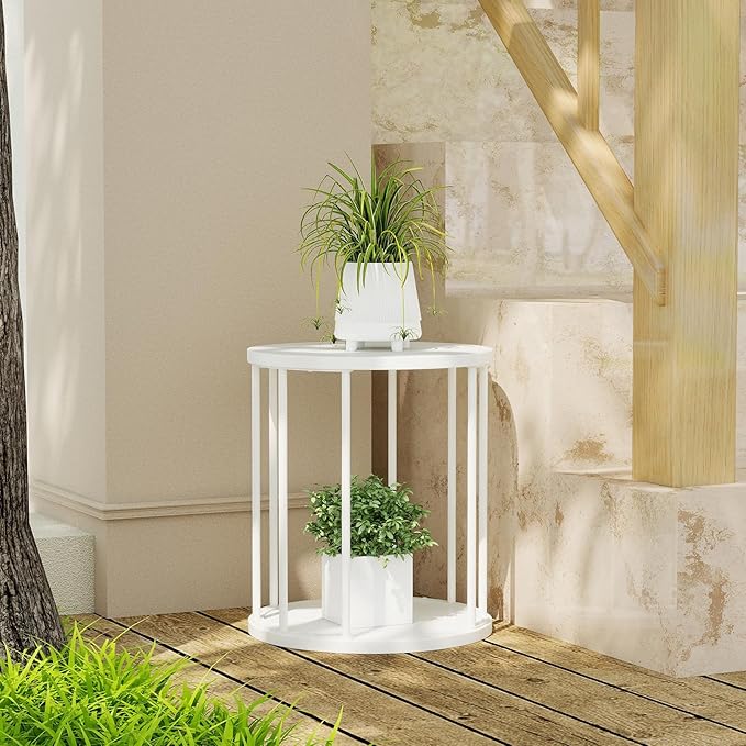 Plant Stand Indoor,small plant stool,Flower Pot Corner stand holder,Mid Century Heavy Duty Metal Tall Home Decor,Modern Round End Table,Small Rustic Display Stand for Living Room,Bedroom(White,2 Packs)