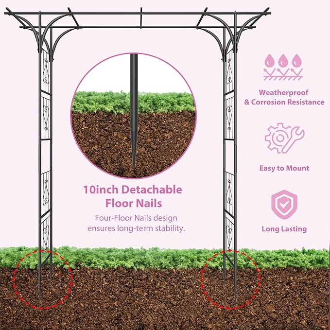 Garden Arch Trellis 7FT Wedding Arch Backdrop Stand,Metal Garden Arbor Trellis for Plant Climbing Outdoor, Plant Arch with Anchored Pile, Flower Arch Stand Balloon Decor,Archway Pergola