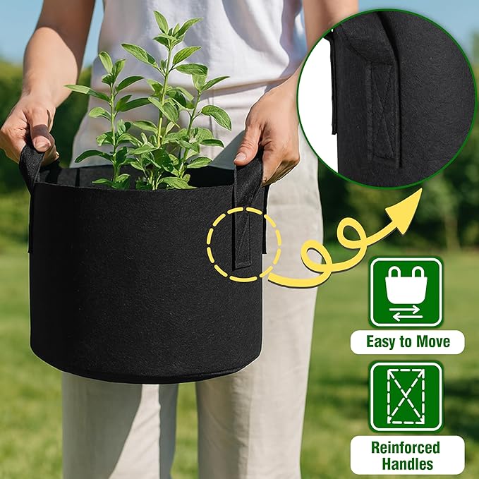PHYEX 12-Pack 7 Gallon Grow Bags, Heavy Duty Fabric Pots with Handles, Reusable Plant Bags for Vegetable, Herbs & Flowers, BPA-Free, Breathable, Durable