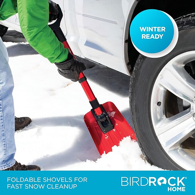 34” Folding Emergency Snow Shovel – Rugged Compact Tool for Car, Snowmobiles, or ATV – Compact Winter Survival Gear - Skiing Camping Mud Avalanche - Collapsible Multifunctional - Red