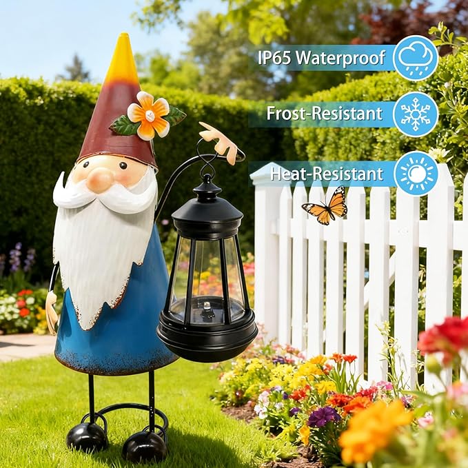 Solar Santa Claus Statue with Lights,14.56in Tall Solar Christmas Gnome Garden Sculptures, Birthday Xmas Gift for Woman Grandma Big Metal Decorative for Outdoor Patio Porch Ornaments Lawn Yard Balcony