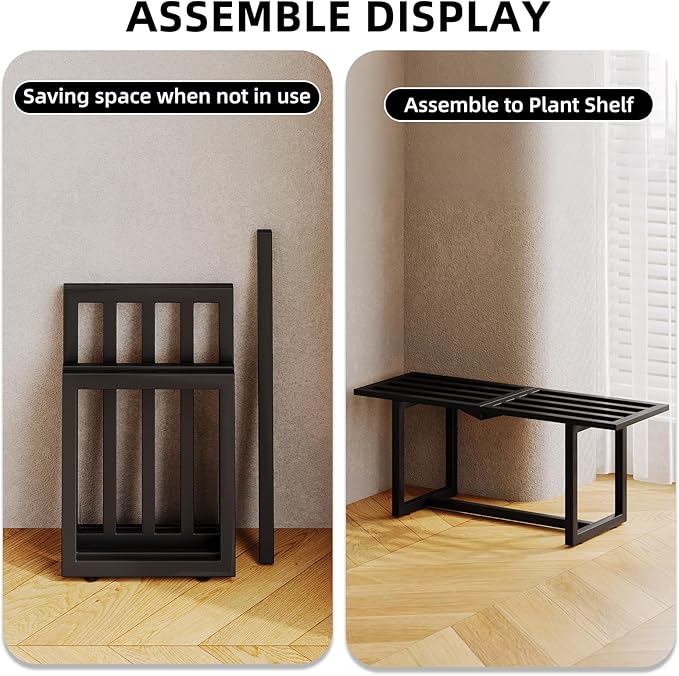 2 Pack Metal Plant Stand Indoor, Outdoor Iron Plant Shelf, Heavy Duty Slatted Display Shelf for Patio Balcony Garden Living Room Load Bearing 330 LB 26" L x 10.4" H x 8.6" W 1 Tier Black