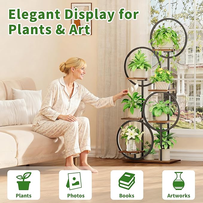 Plant Stand Indoor with Grow Lights - 6 Tiered 55" Round Corner Plant Stands for Indoor Plants, Plant Shelf with Grow Light, Multiple Metal Lighted Plant Stand for Balcony, Living Room, Patio