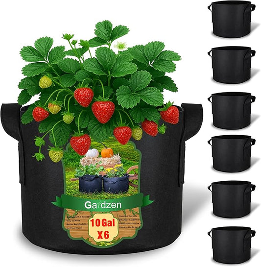 Gardzen 10 Gallon Grow Bags with Waterproof Liner, 500G Thick Nonwoven Fabric Pots, Cuts Watering by 50% in Hot Dry Climates, for Patio Balcony Use (6-Pack)