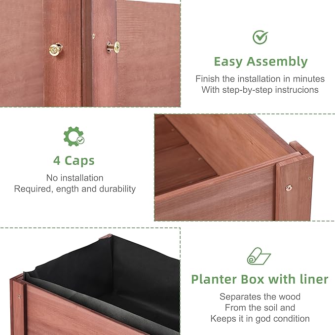 31x16x31 inch Raised Garden Bed with Legs, Elevated Wooden Planter Box for Outdoor Plants Flowers Fruits Vegetable Herb Growing