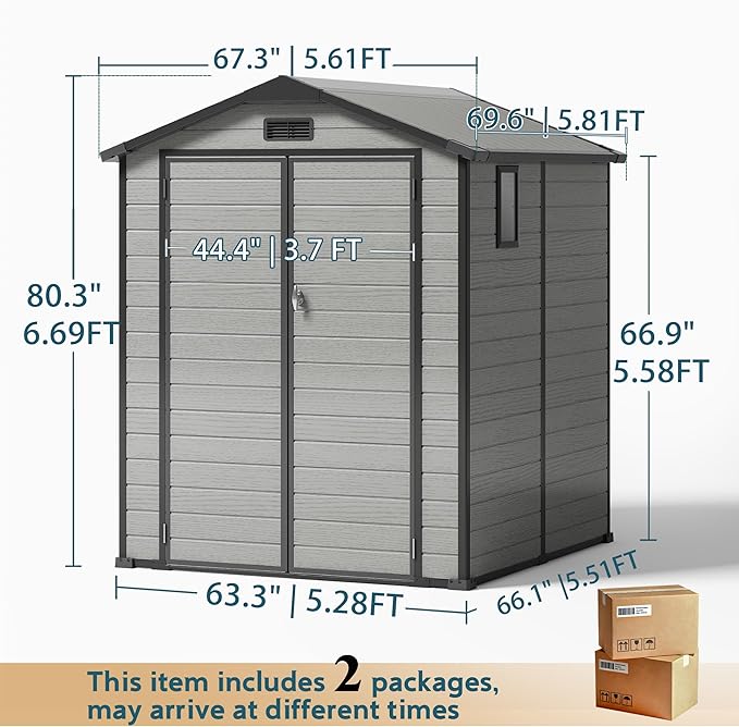6X6 FT Outdoor Storage Sheds, Plastic Storage Shed with Floor & Drainage Channel for Bikes, Furniture, Gardening Tools, Lockable Outdoor Shed Suitable for Backyard, Patio, Lawn