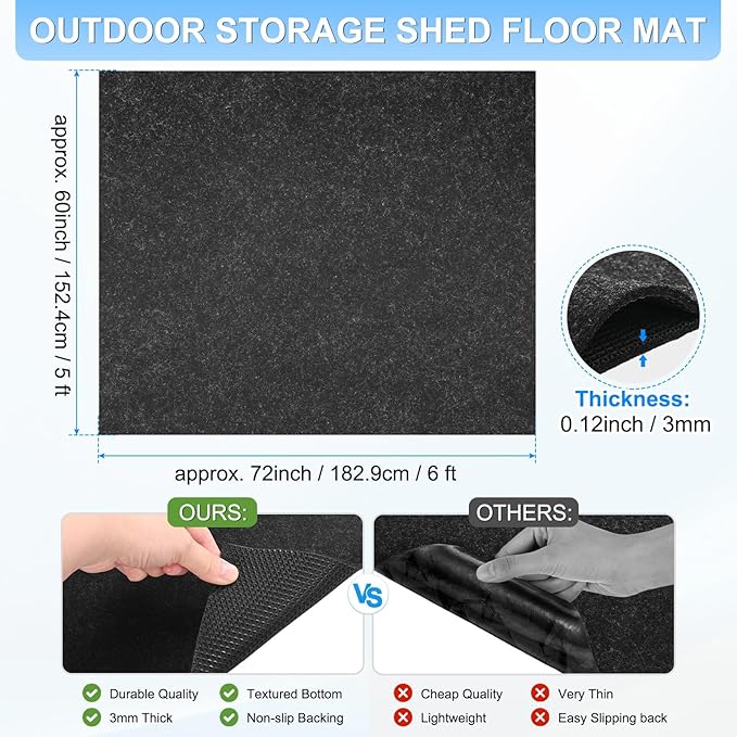 3 mm Thickened Outdoor Storage Shed Mat, 5x6 ft Waterproof Shed Flooring Mat for Patio Furniture Floor Protecting from Wear/Liquid/Dust/Oil, Non-Slip Felt Rubber Rug Pad [Grey]