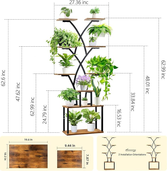 Plant Stand Indoor with Grow Light, for Indoor Plants Multiple, Metal Humen-Shaped Plant Flower Holder, for Living Room, Balcony, Patio