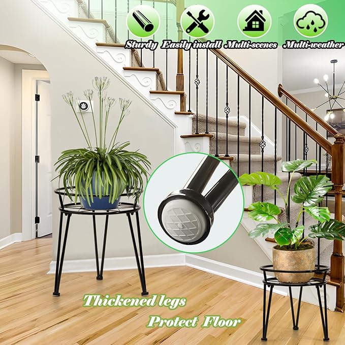 3Pack Metal Plant Stands Outdoor Indoor,Rustproof Iron Flower Pot Stands Outdoor,Heavy Duty Pot Stand for Plants Indoor,Round Black Display Rack Flower Stand Plant Holders