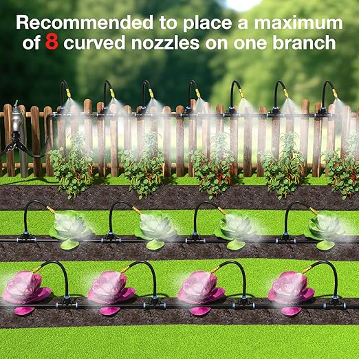 MIXC 100Ft 1/4" Drip Irrigation System,2025-Upgrade Garden Irrigation Kit with 16pcs Adjustable Copper Nozzles,Automatic Atomizing Watering Sprinkler System for Outdoor,Raisedbed,Lawn,Greenhouse