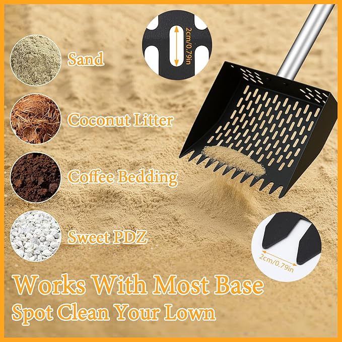 Chicken Poop Scooper and Rake 2-in-1 Metal Coop Scooper 15 to 65" Adjustable Stainless Steel Handle, with Small Net Shovel and Gloves Chicken Coop Goat Stall Stable Cleaning Tools