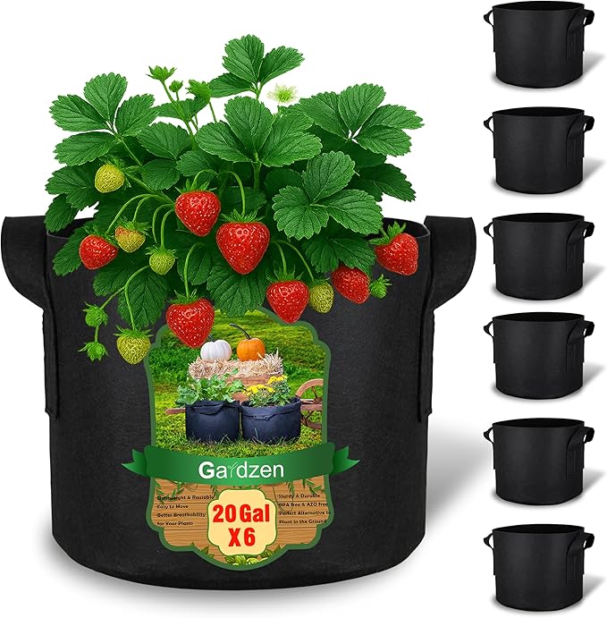 Gardzen 6-Pack 20 Gallon Grow Bags, 500G Thickened Aeration Fabric Pots with Handles, Heavy Duty Cloth Pots for Plants