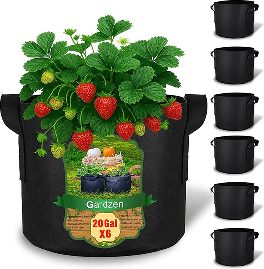 Gardzen 6-Pack 20 Gallon Grow Bags, 500G Thickened Aeration Fabric Pots with Handles, Heavy Duty Cloth Pots for Plants