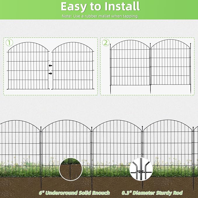 Decorative Garden Fence 32in (H) x12ft (L), 5 Pack No Dig Fence Animal Barrier for Dog, Arched Flower Bed Edging, Wire Border Panel Fencing for Yard Patio Outdoor Decor
