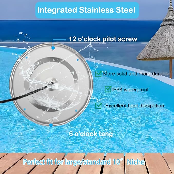 LED Pool Lights for Inground Pool, 60W 150Ft 10 Inch Pool Light with 3 Control Way (App/Remote/Manual Controller), Underwater Swimming Pool Spa Light Replacement, Fit for 10” Wet Niche, 150 Ft Cord