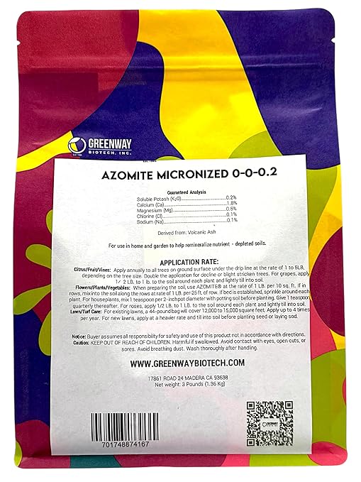 Greenway Biotech, Inc. Azomite Rock Dust Volcanic Ash Organic Fertilizer with Micronutrient & Trace Minerals- Natural Mineral Soluble Plant Fertilizers for Enhances & Increases Crop Yield (3 Pounds)
