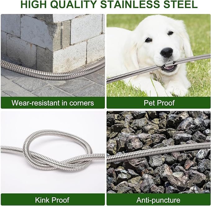 Garden Hose Metal 50 FT, Stainless Steel Hose, Water Hose with 10 Function Nozzle & Brass Nozzle, Lightweight, No Kink & Tangle, Easy to Use & Store, Heavy Duty Metal Hose for Yard and Lawn