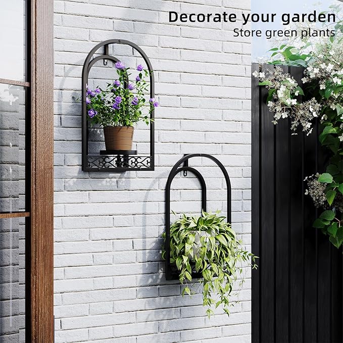 3 Pack Metal Wall Planter Arch Frame Hanging Plant Stand, Modern Black Iron Wall Decor for Indoor Outdoor Living Room, Balcony, Garden, Decorative Wall Mounted Plant Holder Set (3 Pack-Black)