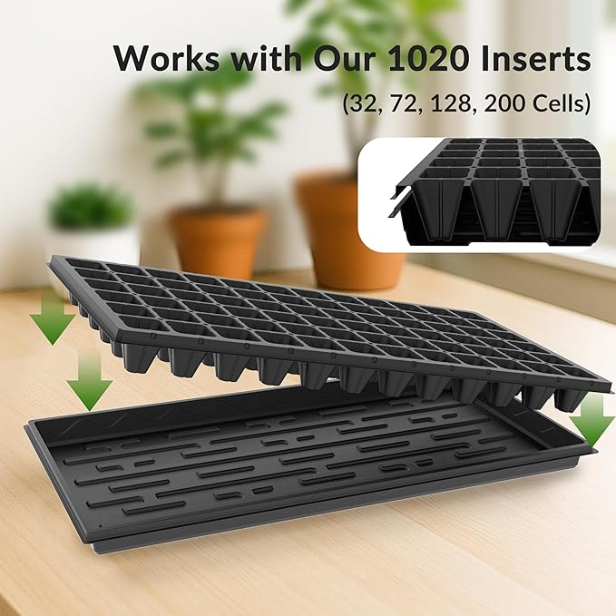 Gardzen 10-Pack 1020 Growing Trays, Reusable Plant Grow Trays, Ideal for Seed Starting, Microgreens, Indoor Gardening, and Greenhouse Plant Nurseries