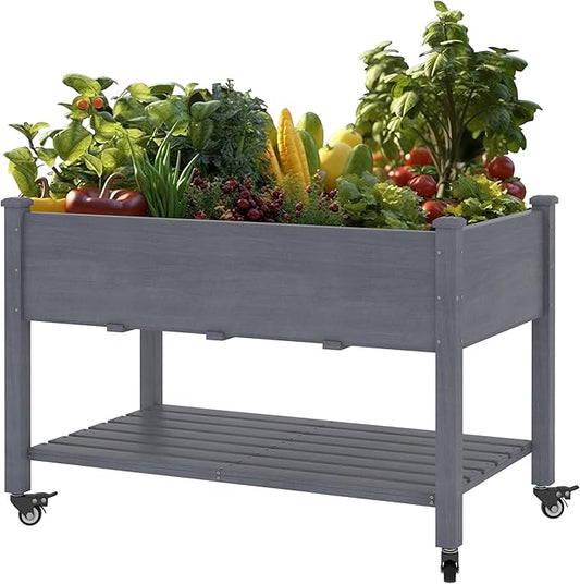 MUPATER 4 x 2FT Raised Garden Bed, Elevated Garden Bed with Drainage Holes, Planter Box with Four Wheels and Legs for Herbs and Vegetables, Greenhouse, Garden, Farm, Gray