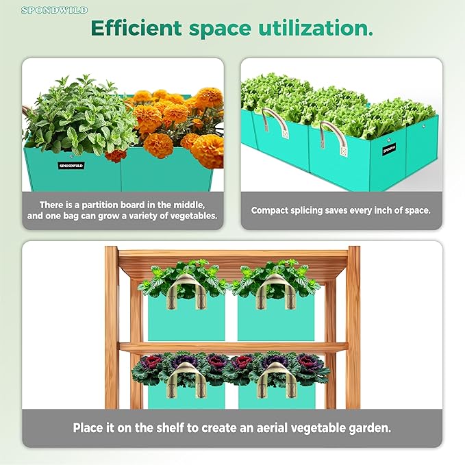 Rectangle Grow Bags - 2 Pcs 10 Gallon Pots Compatible Potato Planter, PE Rectangle Planter for Growing Fruit and Vegetables, Green