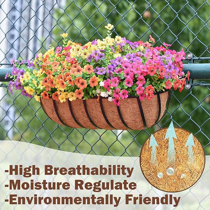 2 Pcs 24“ Railing Planter Window Box Deck Railing Planter Boxes with Coco Liner English Horse Trough Planters Metal Wall-Mounted Planters Basket for Outdoor Balcony Porch Fence Patio Rail