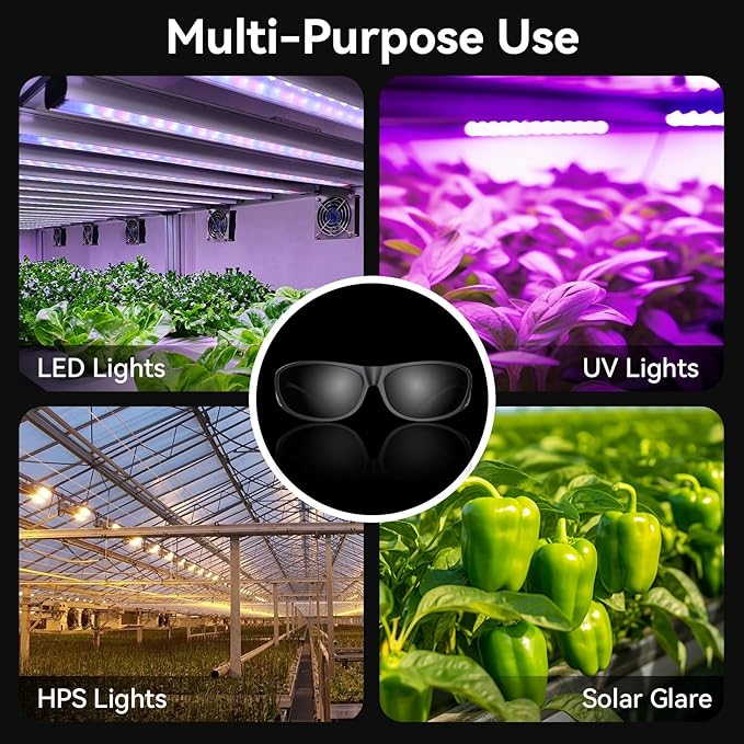 Indoor Hydroponics Grow Room Glasses with UV Protection for HPS, MH, LED Grow Lights (5 Pack)
