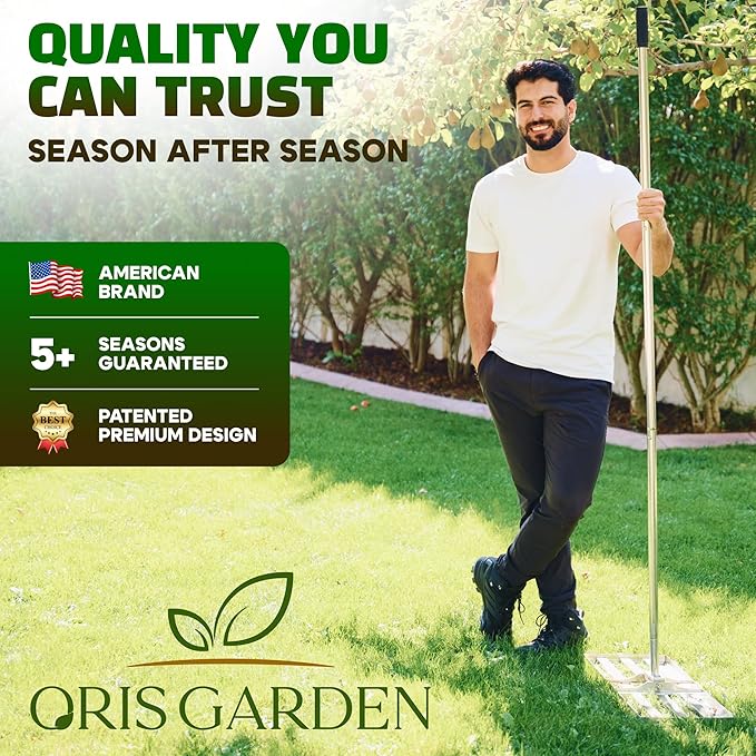 Oris Garden® Lawn Leveling Rake 30 inch - Ground Leveler for Yard, Sand, Soil, Grass - Dirt Leveling Tool, Heavy Duty Stainless Steel rakes for Golf, Grading, Gravel (30" Leveling + Thatch Rake)