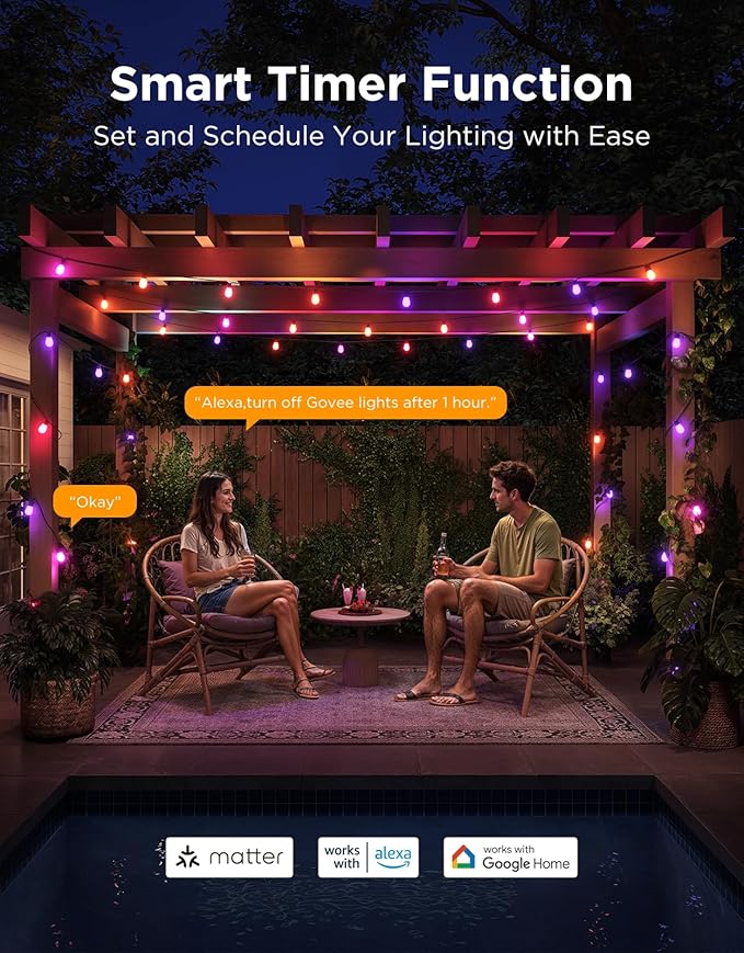 Govee S14 Bulb Outdoor String Lights 2, 48ft Smart RGBIC Warm White Patio Lights with 15 LED Bulbs, 111 Scene Modes for Outdoor Decor, Works with Alexa, Google, Matter, APP Control, IP66 Waterproof