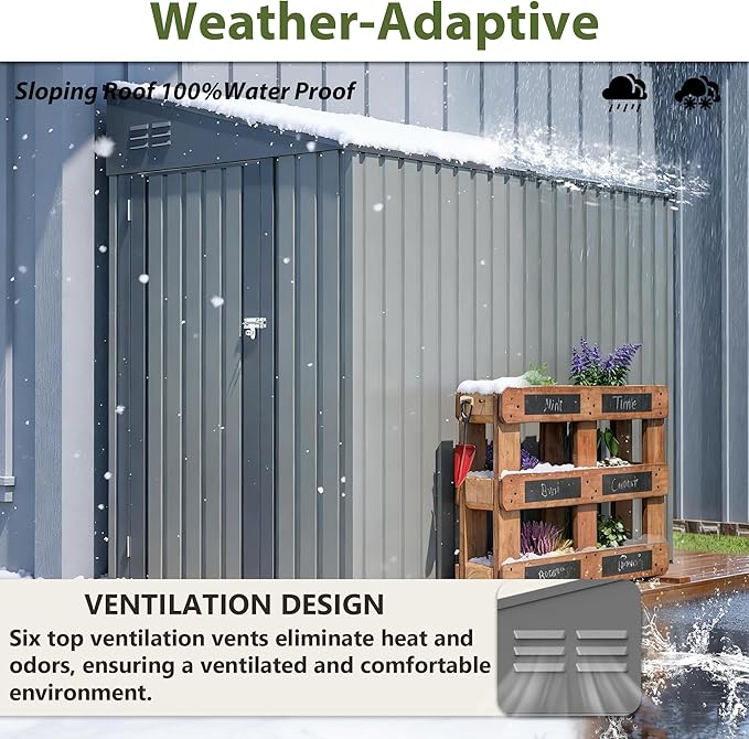 4×7 FT Outdoor Metal Storage Shed,Heavy-Duty Lean to Storage Shed with Lockable Door and Reinforced Beams,All Weather Waterproof Storage House W/2 Air Vents,for Backyard,Patio,Lawn,Gray