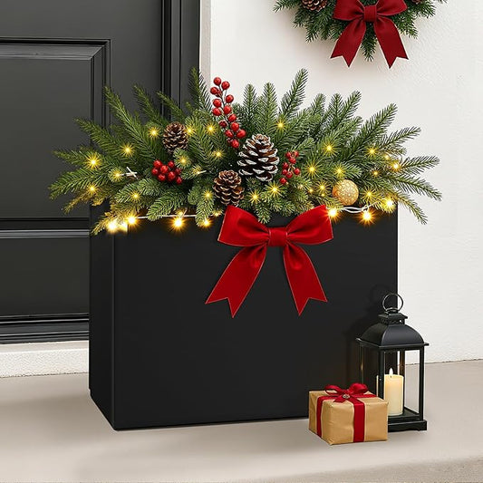 FENCY Metal Planter Box, Large Rectangular Planters for Outdoor Plants, Outdoor Tall Planters with Drainage Holes, Black Metal Planters (30" L x 12" W x 24" H)
