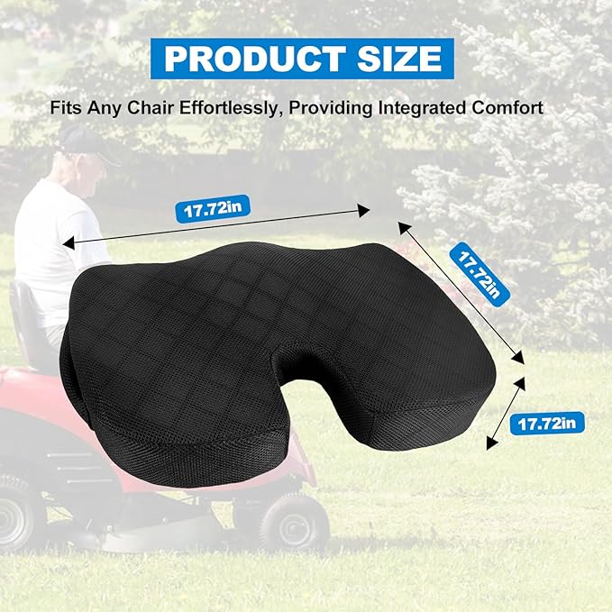 Lawn Mower Seat Cushion - Memory Foam Cushion for Riding Lawn Mower, Shock-Absorbing Seat Pillow for Long Hours of Operation, Ergonomic Cushions for Tailbone Pain Relief, Sciatica and Back Support
