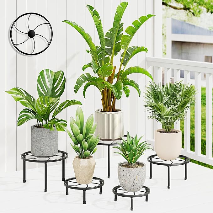 5-Pack Metal Plant Stand Indoor,Plant Stand for Multiple Plants,Anti-Rust Plant Pot Shelf,Round Plant Pot Holder for Outdoor Indoor Planter,Living Room,Balcony Decor(BlackKite)