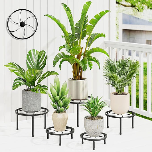 5-Pack Metal Plant Stand Indoor,Plant Stand for Multiple Plants,Anti-Rust Plant Pot Shelf,Round Plant Pot Holder for Outdoor Indoor Planter,Living Room,Balcony Decor(BlackKite)
