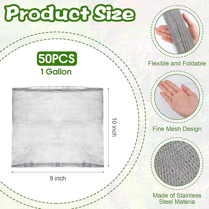 50 Pcs 1 Gallon Gopher and Vole Wire Mesh Basket Bulk Stainless Steel Plant Root Protector Gopher Cages for Garden Planting Underground Plant Protection