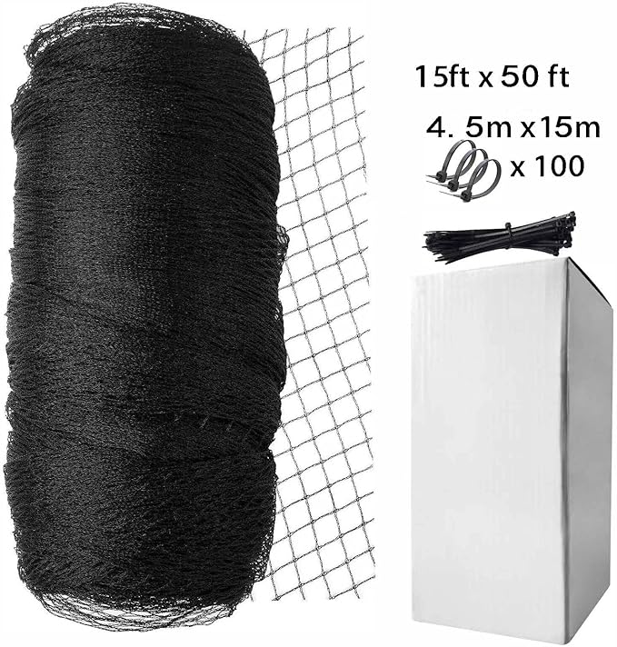 Garden Netting, 15ft x 50ft Black Bird Netting Heavy Duty,Rabbit,Squirrels,Anti Birds,Larger Bees,Deer,Chicken,Cardinals，Animal Fencing for Fruit Tree & Vegetable Garden