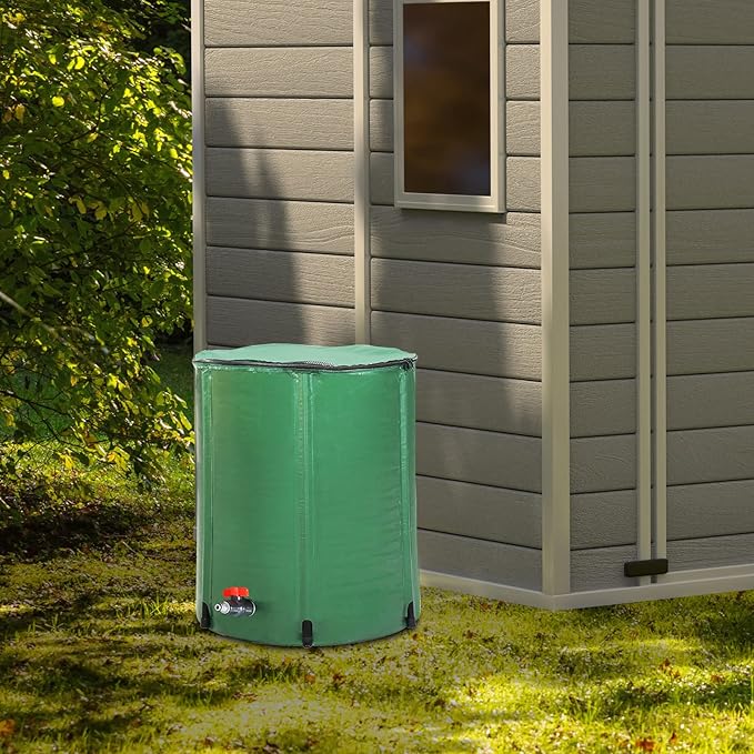 50 Gallon Collapsible Rain Barrel, Rain Catcher Barrel, Portable Rainwater Collection System with Volume Scale Mark, Spigots and Overflow Kit, Rain Water Barrel Collector for Garden, Green