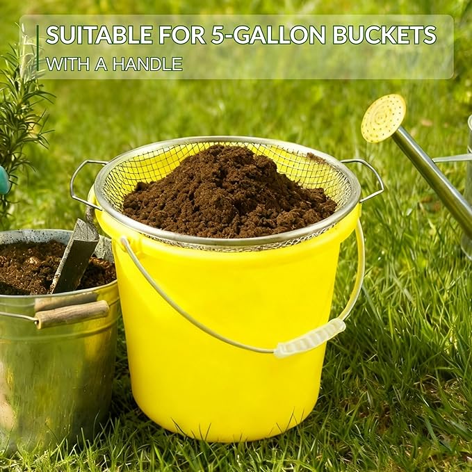 Soil Sifter for Gardening, Rock Sifter for 5gallon Bucket, Dirt Sifter Compost Sifter, Sifter for Gravel Sawdust Vermicompost, 6mm Soil Sifter with Handle