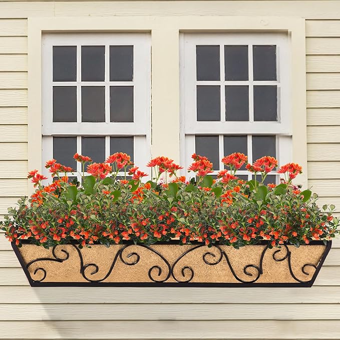 Y&M 30 Inch Butterfly Window Deck with Coco Liner, Fence Metal Hanging Flower Planter Window Basket Deck Railing Planter Boxes for Outdoor Garden Lawn 6pcs