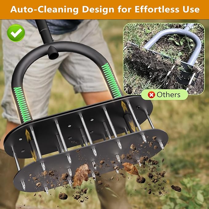 seasky Lawn Aerator Spike Metal Manual Dethatching Lawn Aerator Tool with 15 Iron Spikes Spring-Loaded Design Grass Aerator Tools for Yard, Patio, Garden Tool (15 Nails)